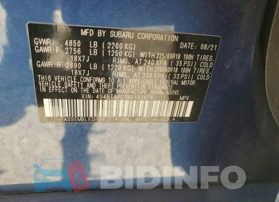 4S4BTAPC1N3130974 Photo# 13