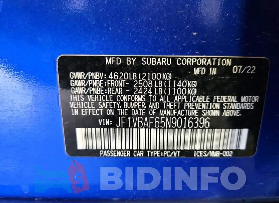 JF1VBAF65N9016396 Photo# 13