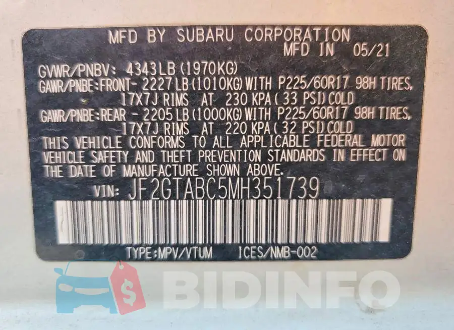 JF2GTABC5MH351739 Photo# 13