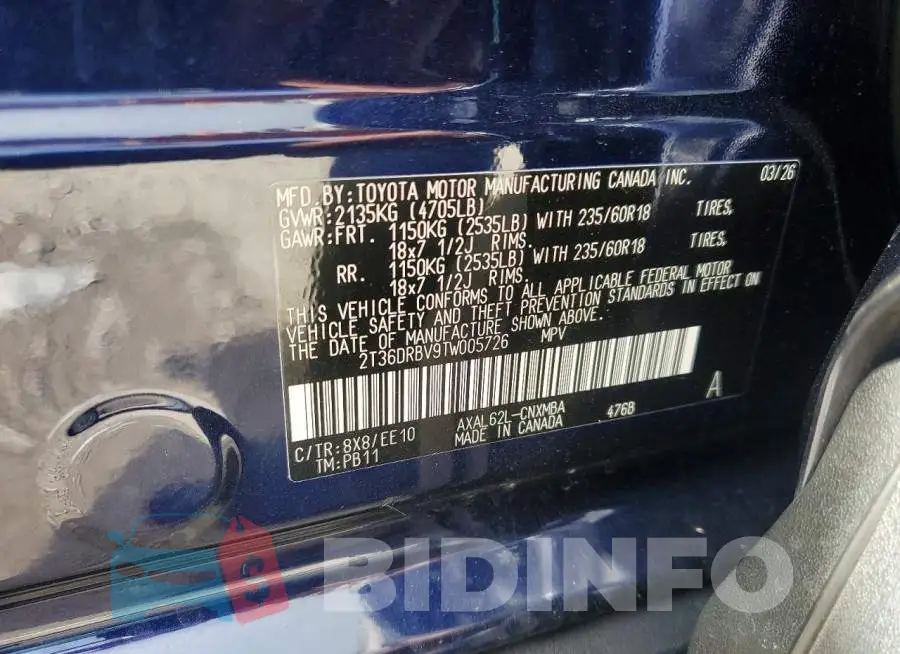 2T36DRBV9TW005726 Photo# 12