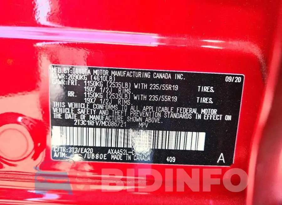 2T3C1RFV7MC086721 Photo# 14