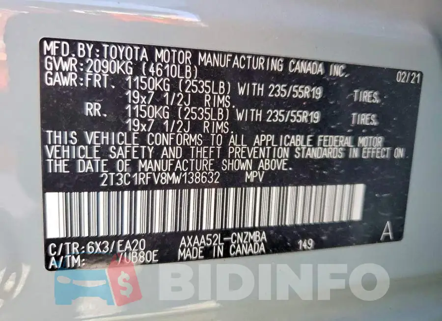 2T3C1RFV8MW138632 Photo# 13