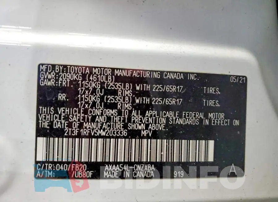2T3F1RFV5MW203336 Photo# 13