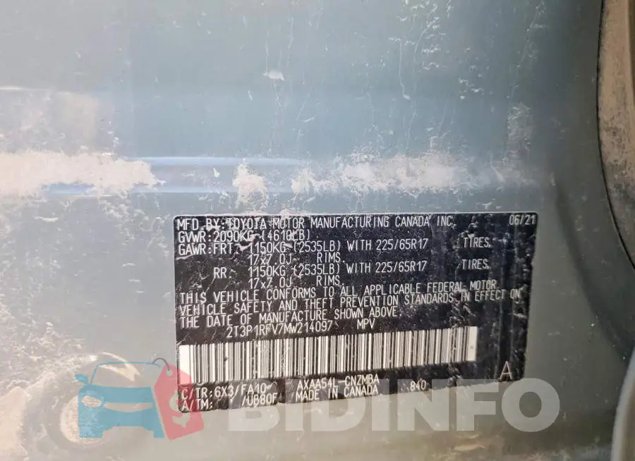 2T3P1RFV7MW214097 Photo# 13