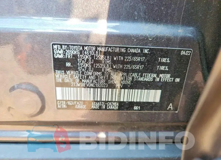 2T3W1RFV0NC192023 Photo# 13