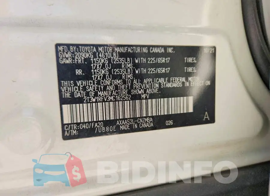 2T3W1RFV3MC162562 Photo# 14
