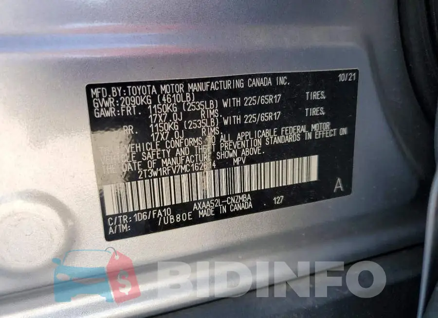 2T3W1RFV7MC162614 Photo# 14