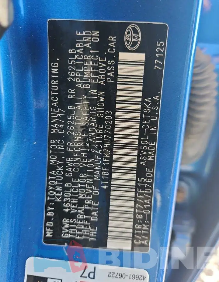 4T1BF1FK7HU770203 Photo# 12