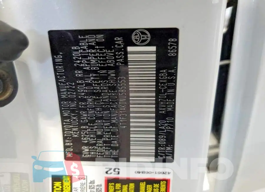 4T1F31AK0NU585553 Photo# 12