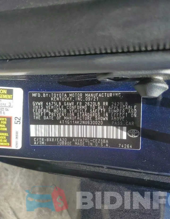 4T1G11AK2NU630020 Photo# 12