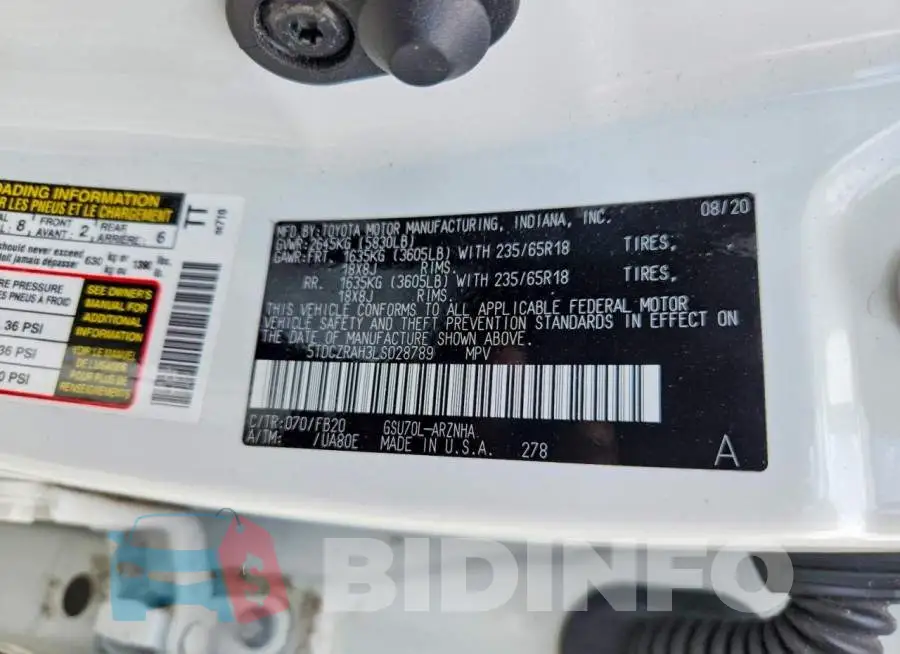 5TDCZRAH3LS028789 Photo# 13