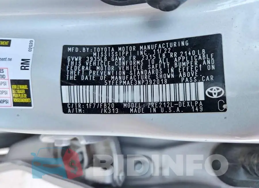 5YFEPMAE3NP392018 Photo# 12