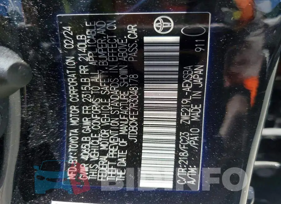 JTDBCMFE7R3048178 Photo# 12