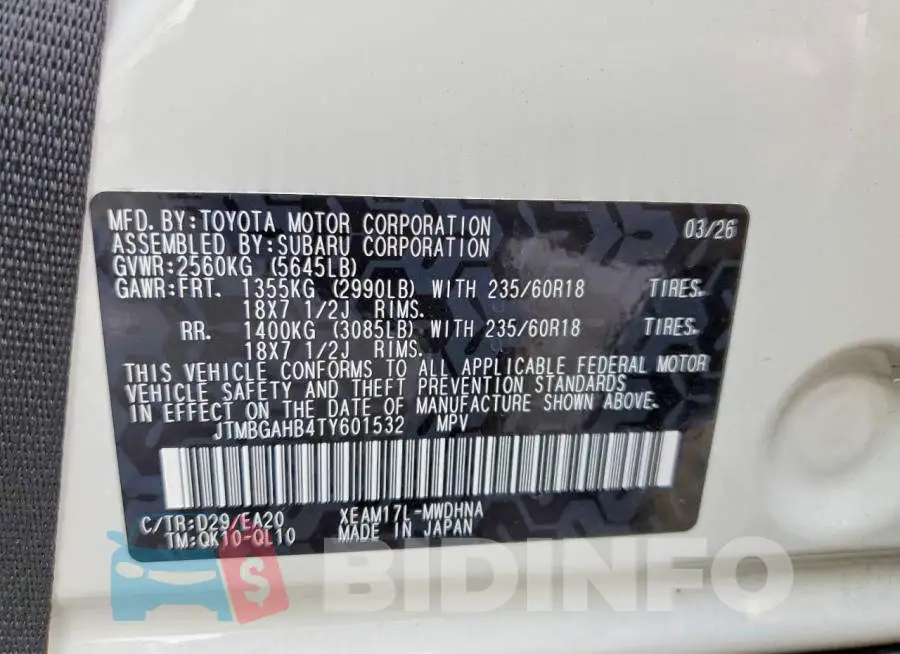 JTMBGAHB4TY601532 Photo# 13
