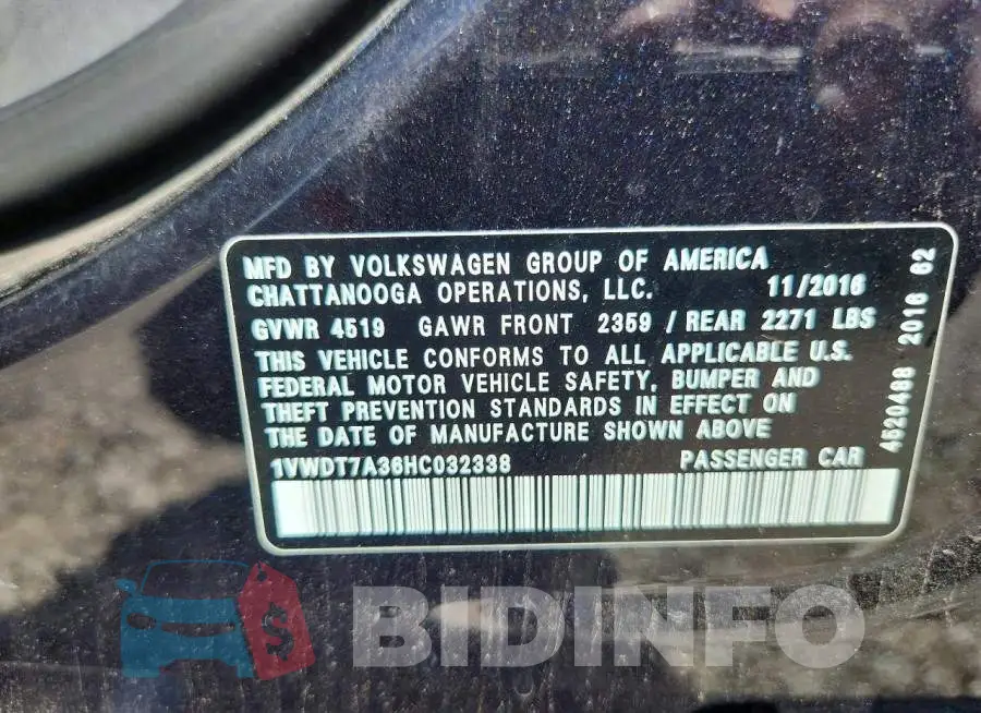 1VWDT7A36HC032338 Photo# 12