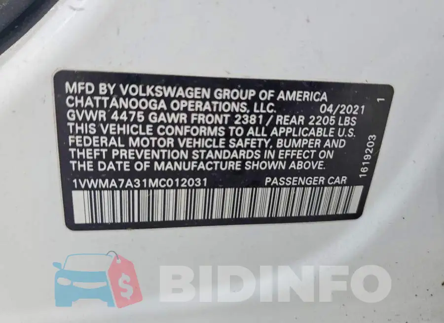1VWMA7A31MC012031 Photo# 13