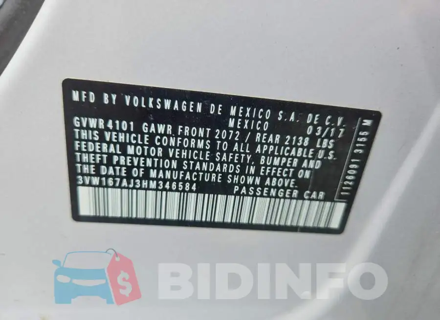 3VW167AJ3HM346584 Photo# 12
