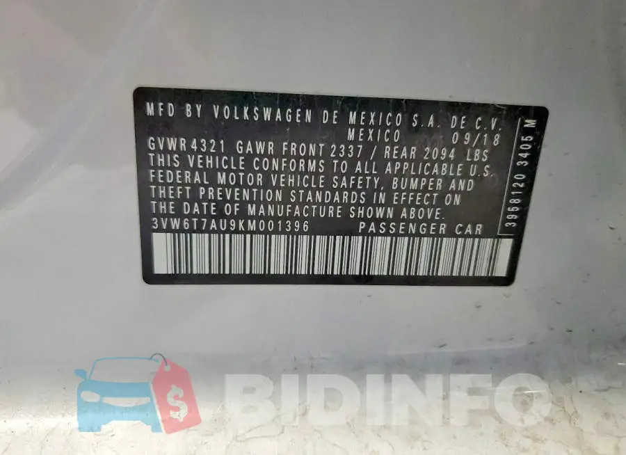 3VW6T7AU9KM001396 Photo# 13