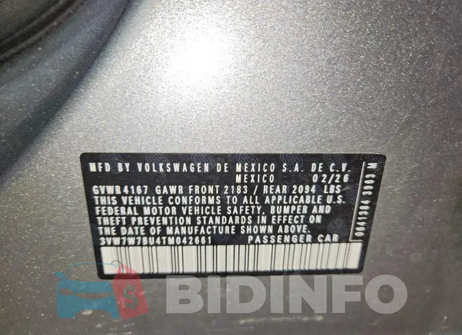 3VW7W7BU4TM042661 Photo# 12