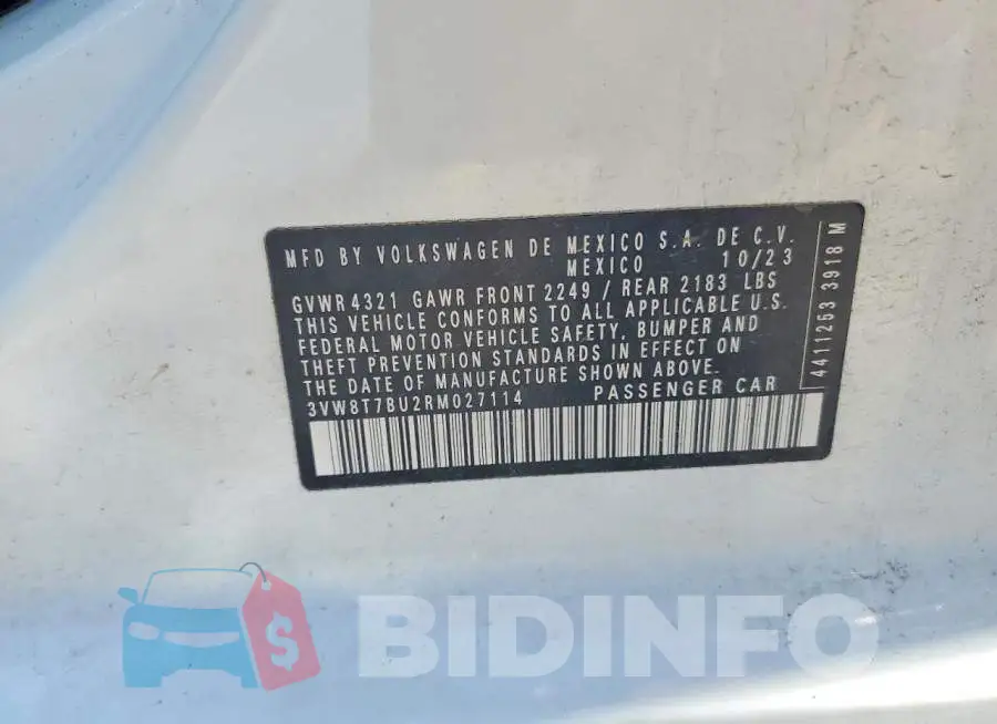 3VW8T7BU2RM027114 Photo# 12