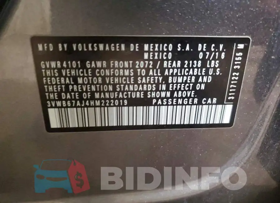 3VWB67AJ4HM222019 Photo# 12