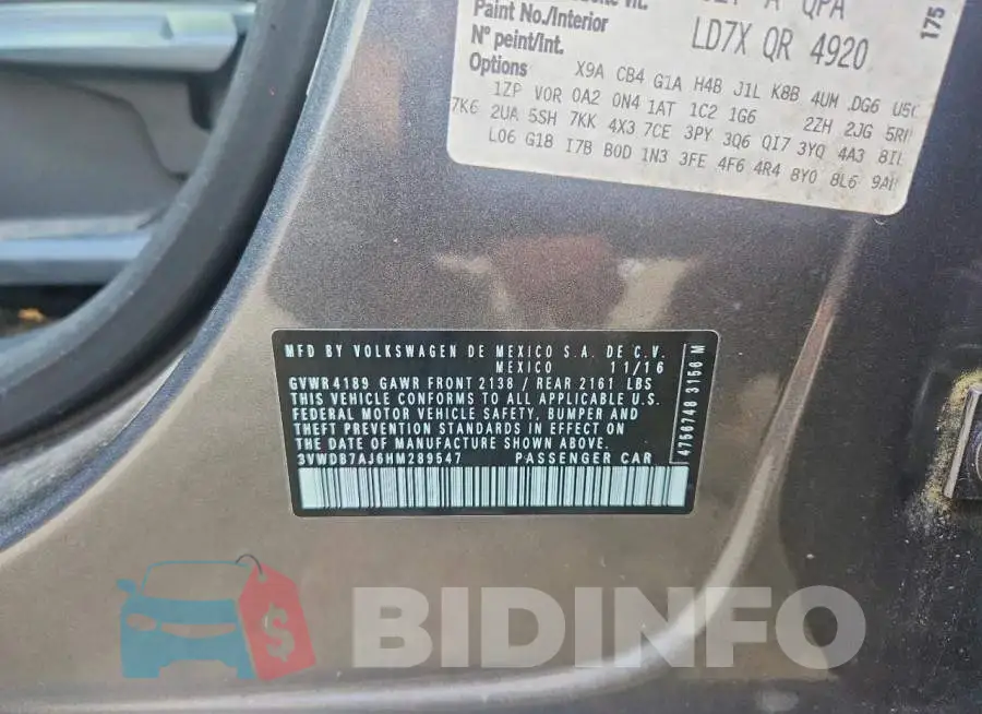 3VWDB7AJ6HM289547 Photo# 13