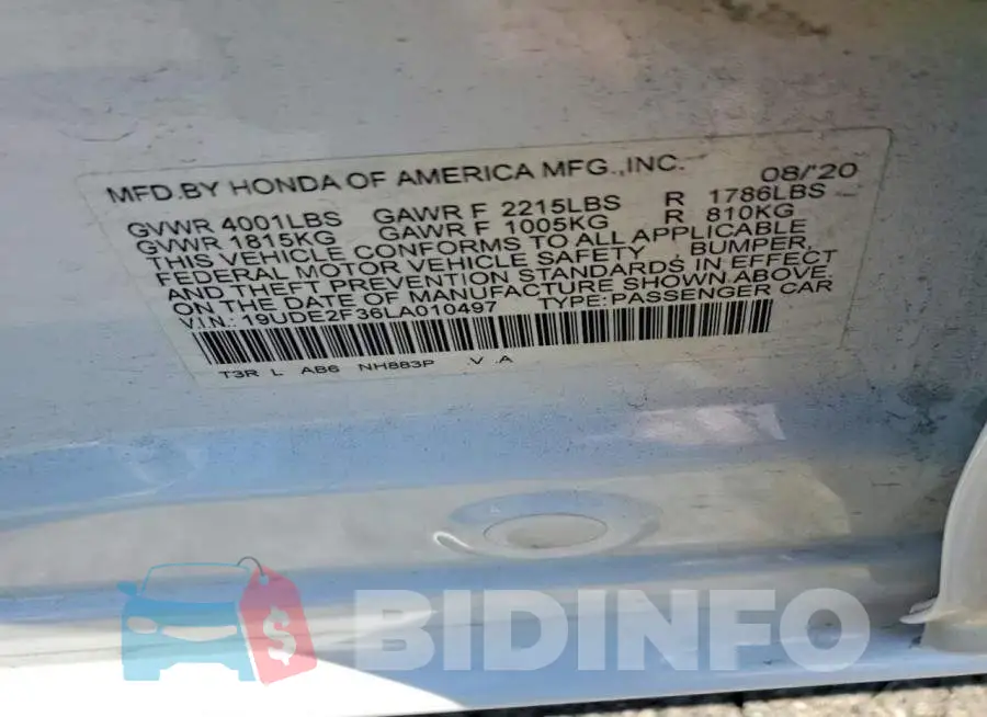 19UDE2F36LA010497 Photo# 13