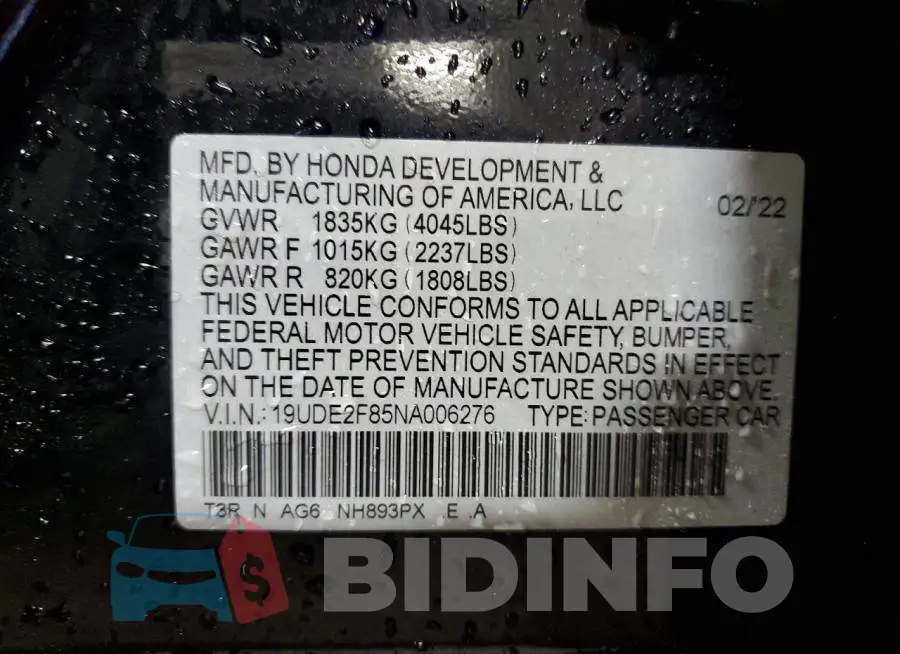 19UDE2F85NA006276 Photo# 12