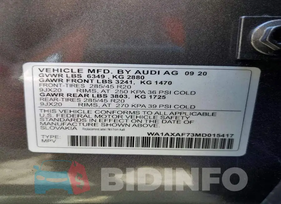 WA1AXAF73MD015417 Photo# 13