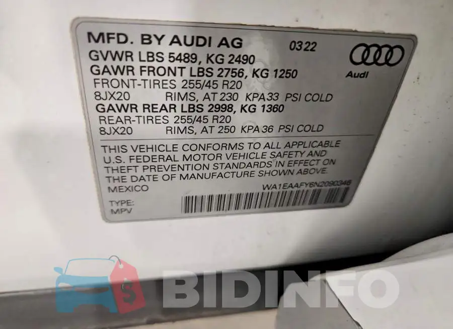 WA1EAAFY6N2090346 Photo# 13