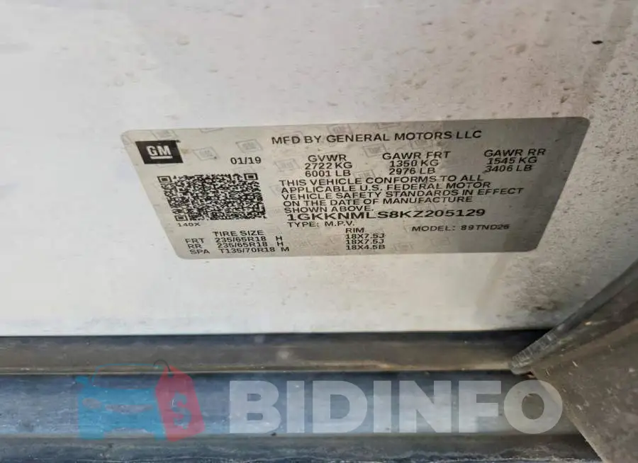 1GKKNMLS8KZ205129 Photo# 13