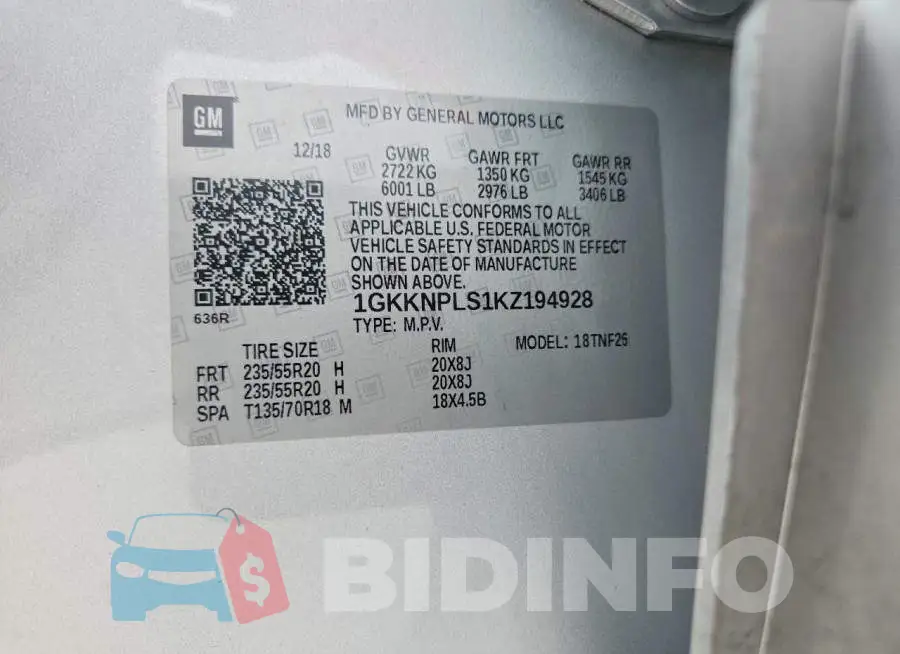 1GKKNPLS1KZ194928 Photo# 14