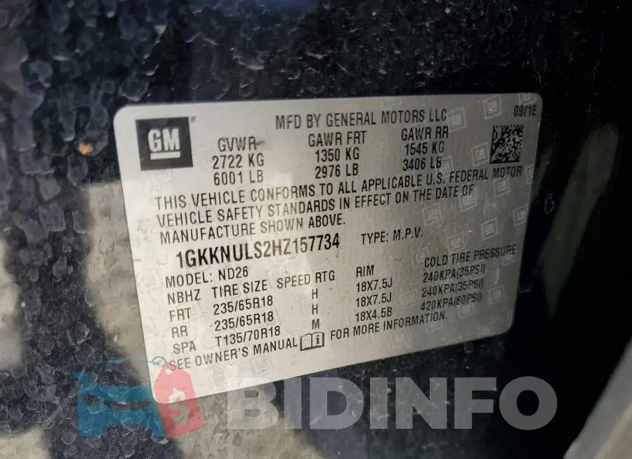1GKKNULS2HZ157734 Photo# 13