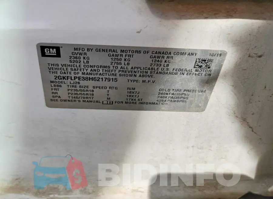 2GKFLPE38H6217915 Photo# 13