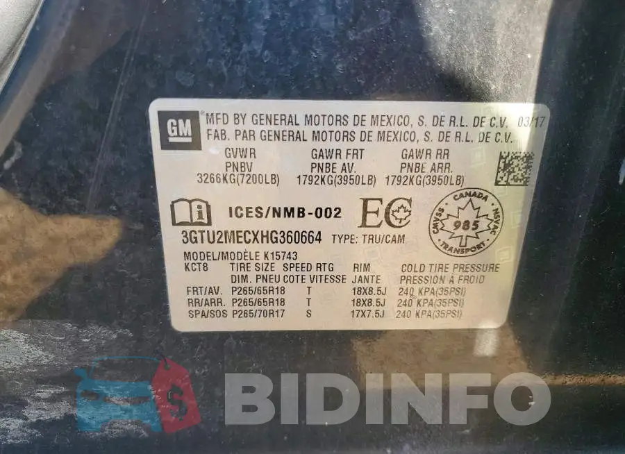3GTU2MECXHG360664 Photo# 12