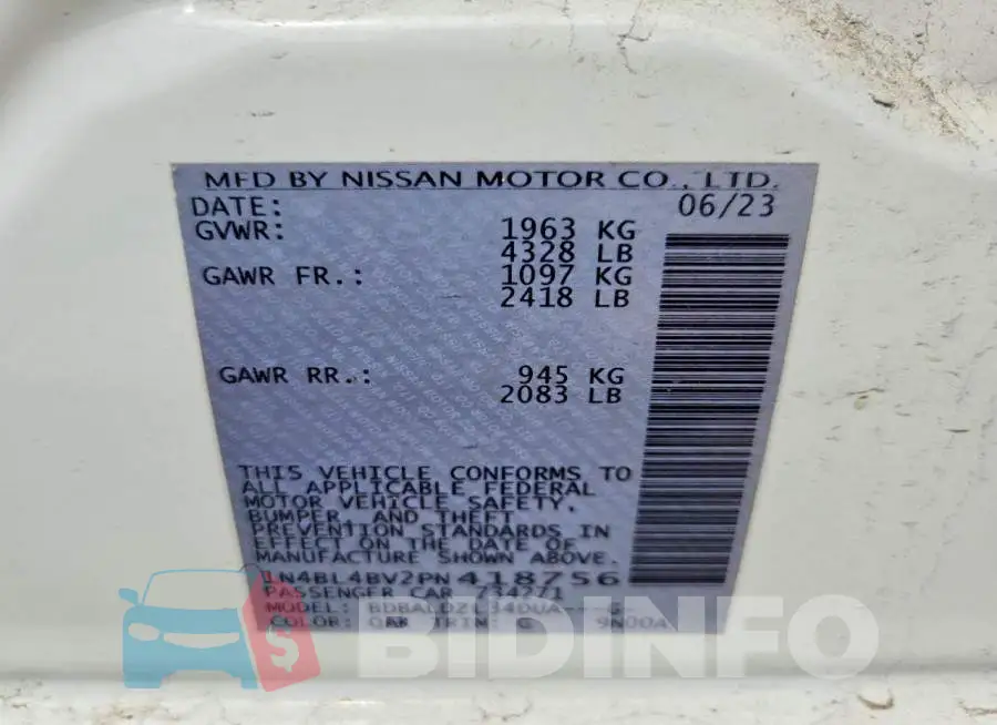 1N4BL4BV2PN418756 Photo# 12