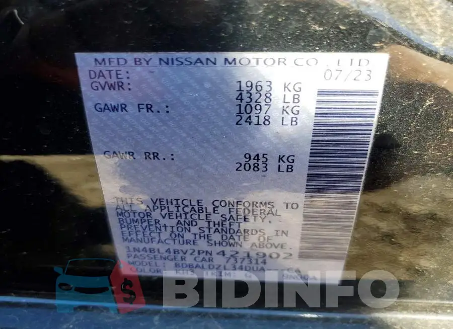 1N4BL4BV2PN421902 Photo# 12
