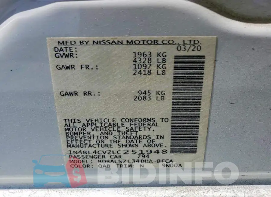 1N4BL4CV2LC251948 Photo# 12