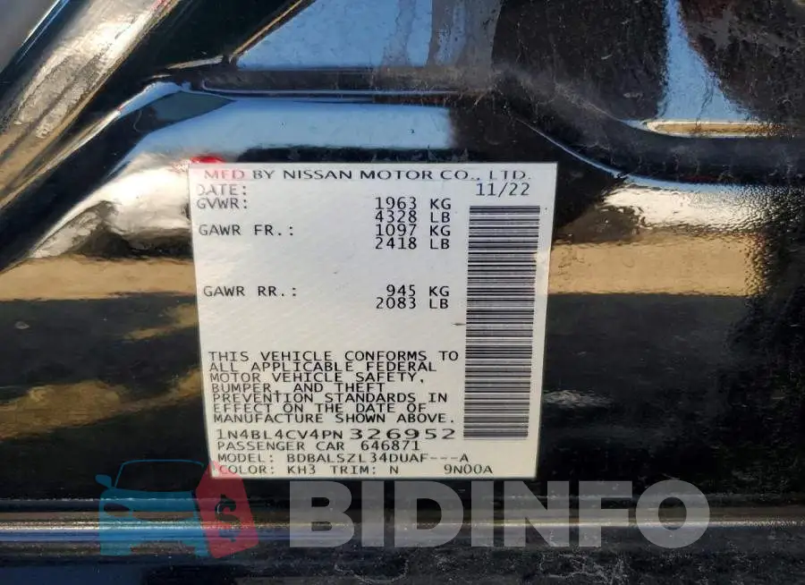 1N4BL4CV4PN326952 Photo# 12