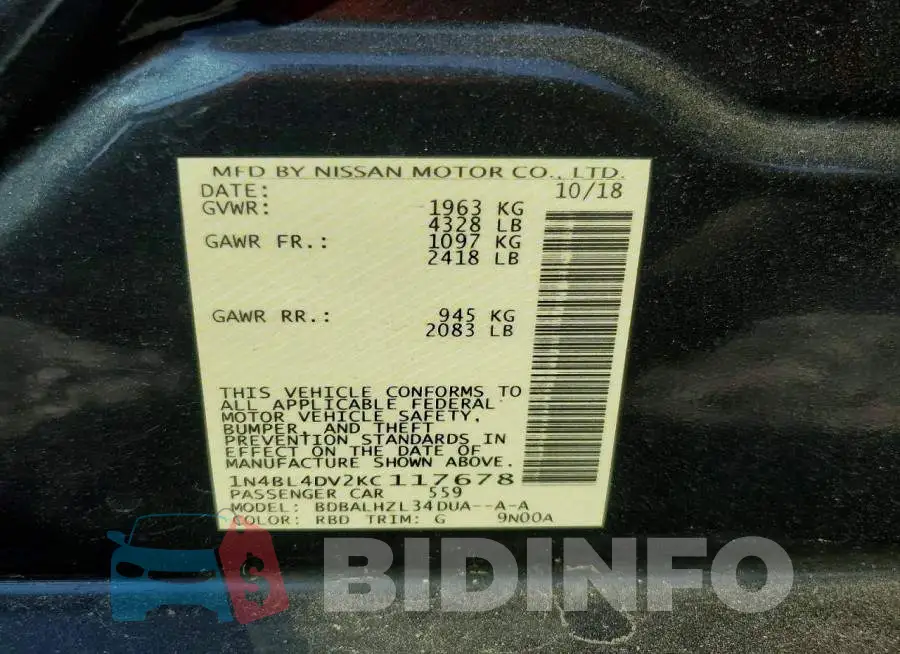 1N4BL4DV2KC117678 Photo# 12