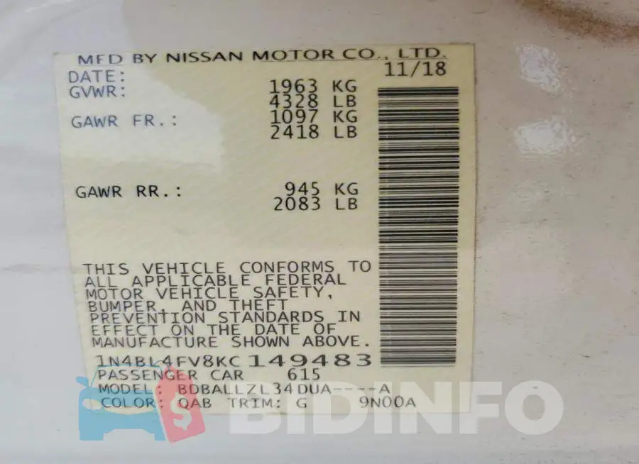 1N4BL4FV8KC149483 Photo# 12