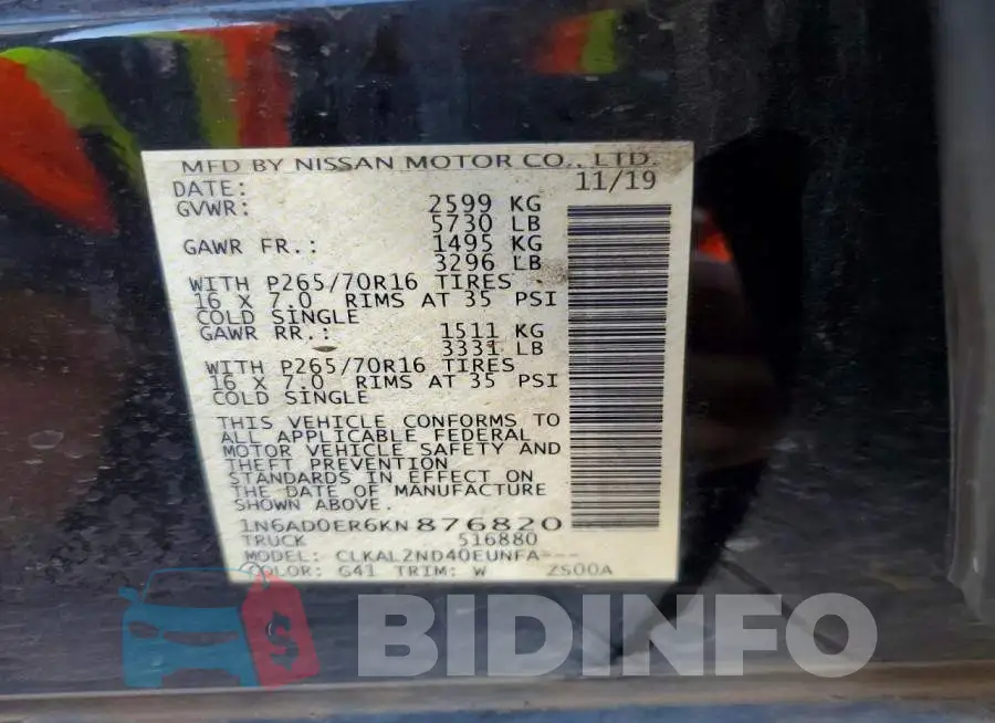 1N6AD0ER6KN876820 Photo# 12