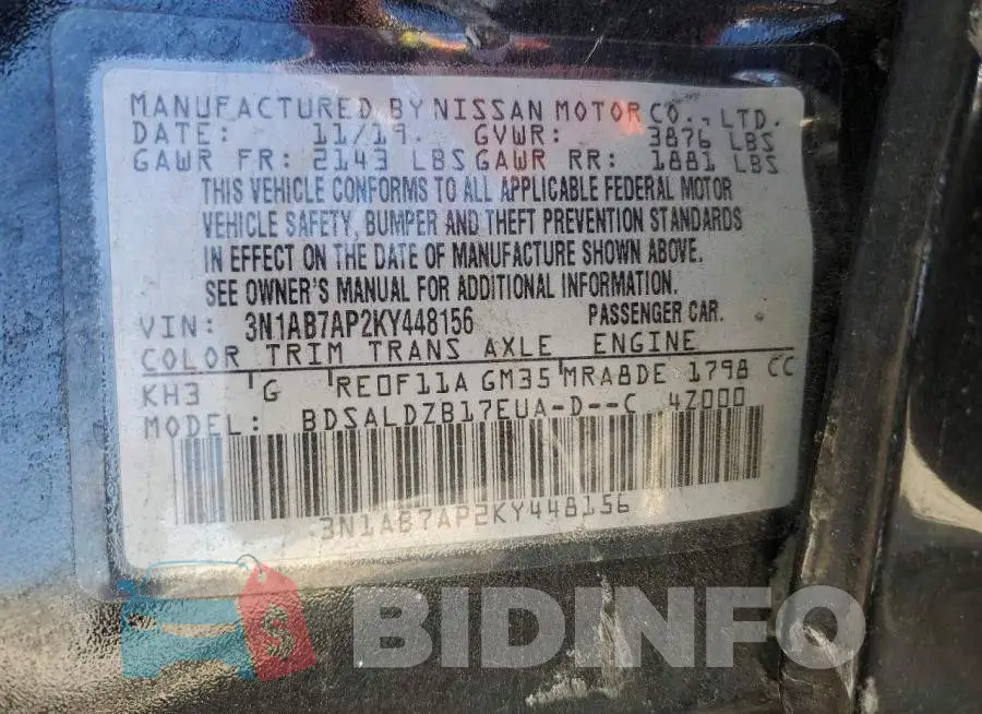 3N1AB7AP2KY448156 Photo# 12