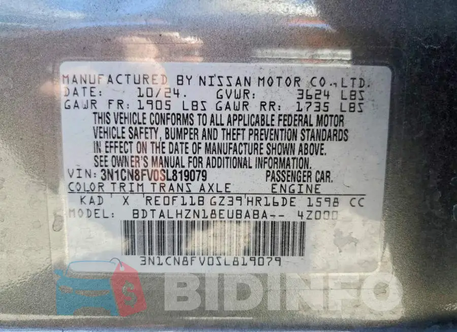 3N1CN8FV0SL819079 Photo# 13