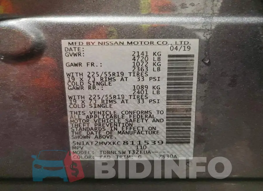 5N1AT2MVXKC811539 Photo# 13