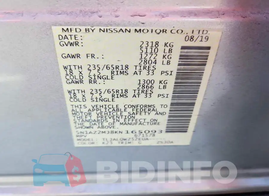5N1AZ2MJ8KN165093 Photo# 13