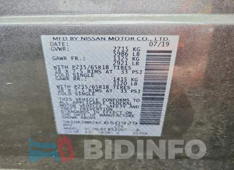 5N1DR2MM2KC650929 Photo# 13