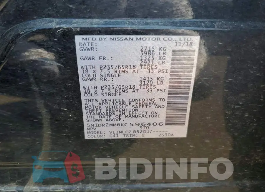 5N1DR2MM6KC596406 Photo# 13