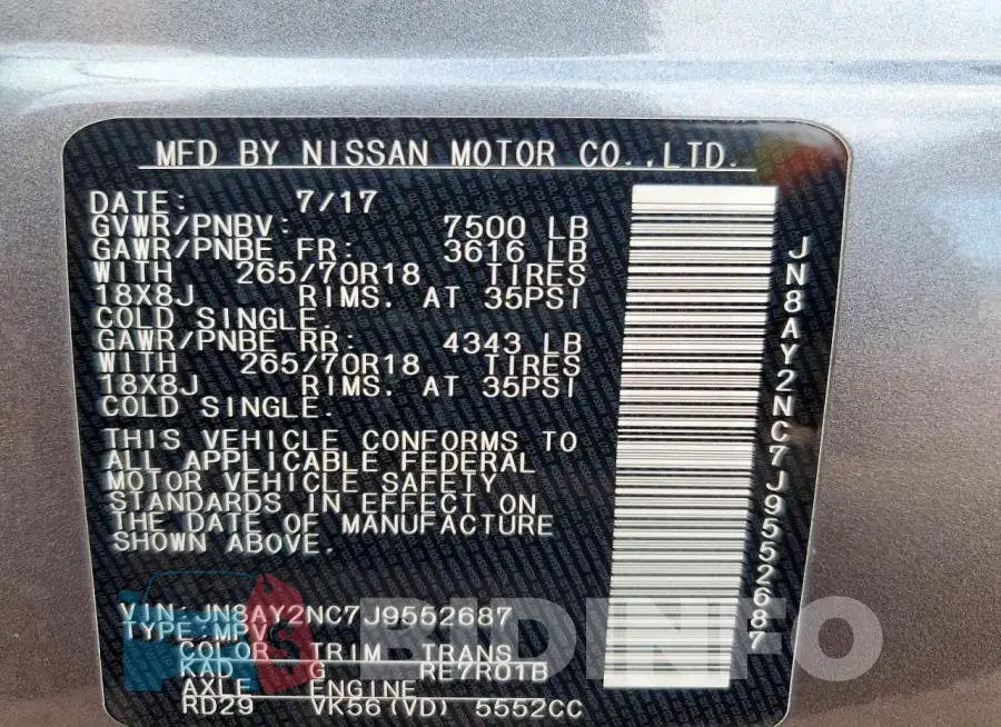 JN8AY2NC7J9552687 Photo# 13
