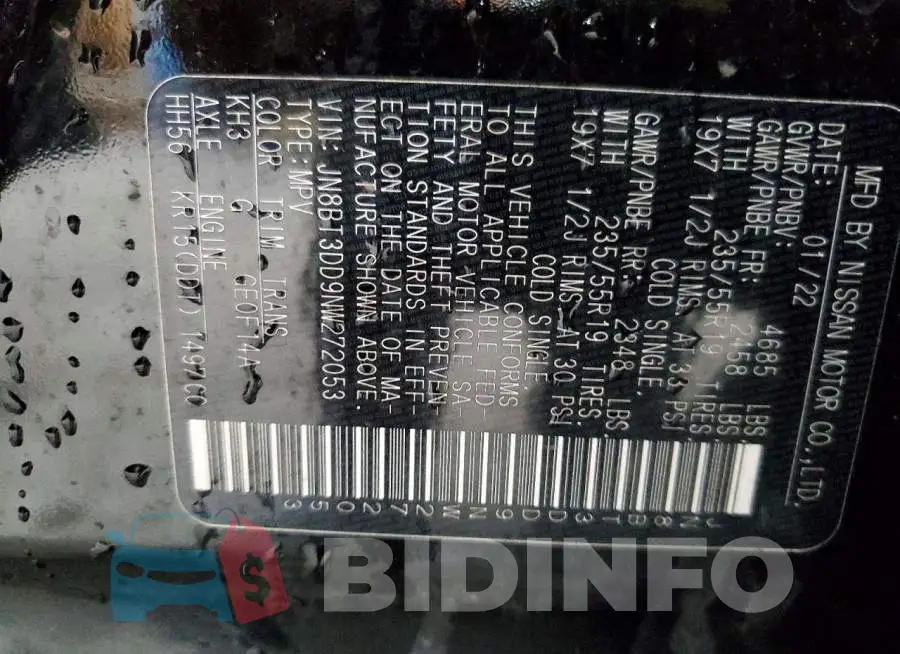 JN8BT3DD9NW272053 Photo# 14